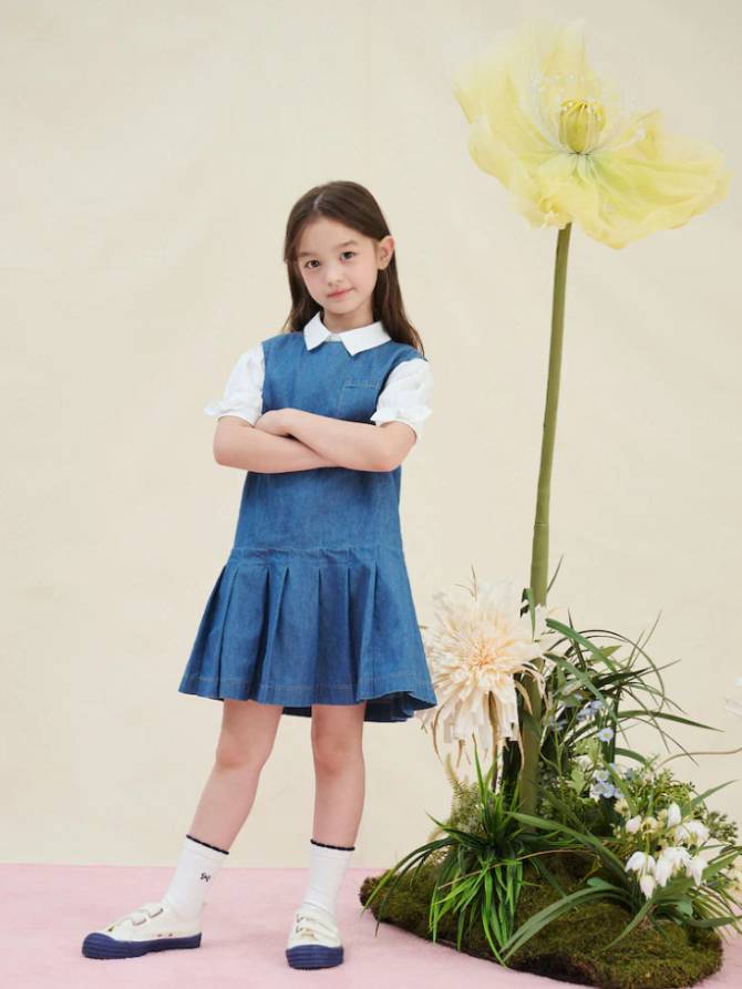 [Kids] 민소매 데님 플리츠 원피스