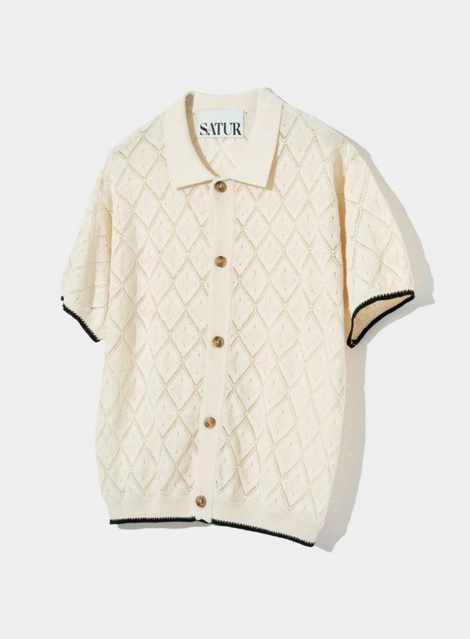 Fes Cable Collar Half Knit Shirts