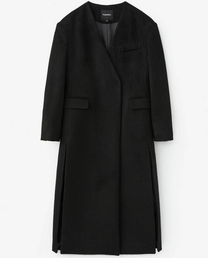 HIDDEN BUTTON 
COLLARLESS LONG COAT