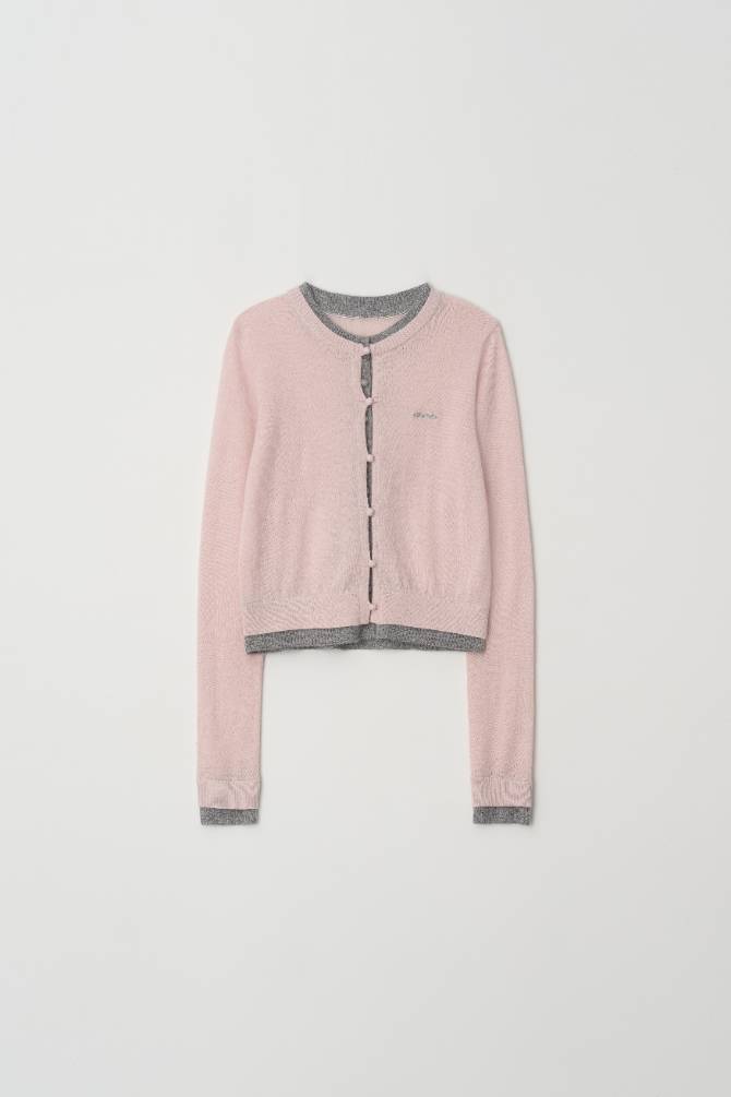 레이어드 니트 가디건 핑크