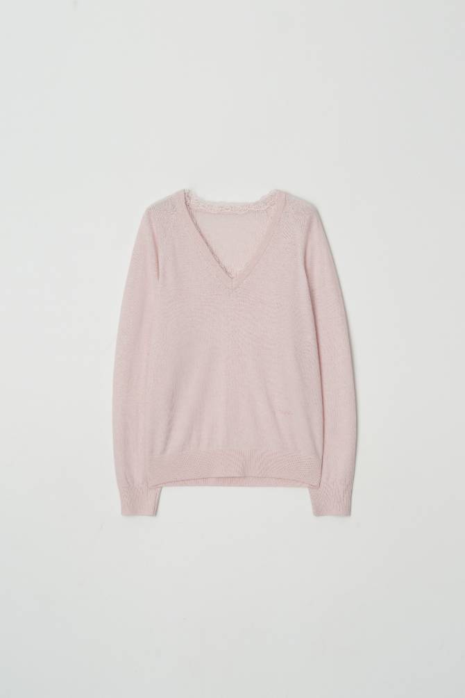 레이스 V넥 니트 핑크