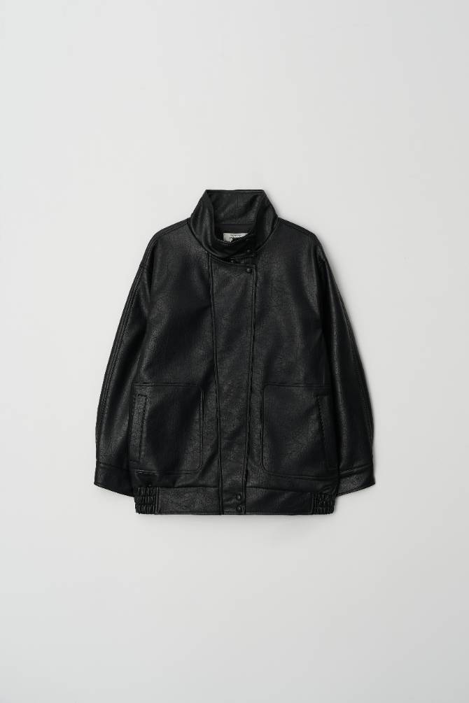 오버핏 가죽 재킷 블랙