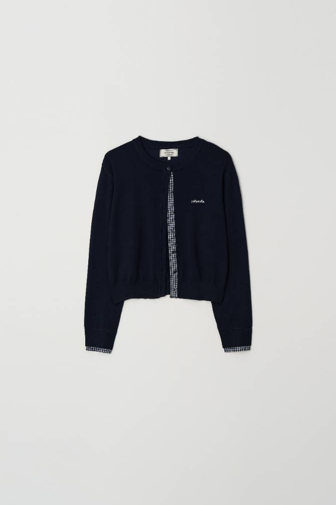 체크 포인트 니트 가디건 네이비