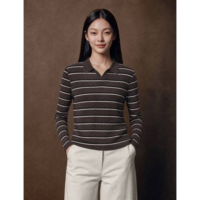 스트라이프 슬릿카라 스웨터
