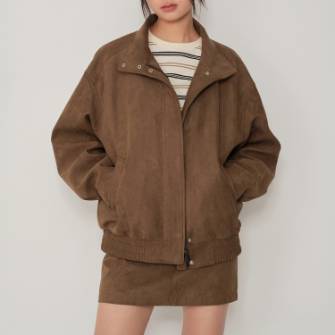 우먼즈 신세틱 스웨이드 하이넥 블루종 재킷