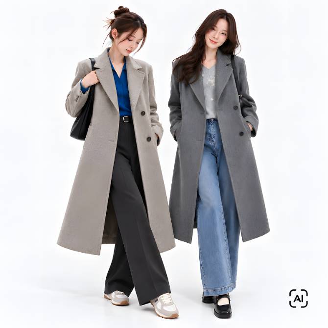 헤링본 테일러드 롱 코트