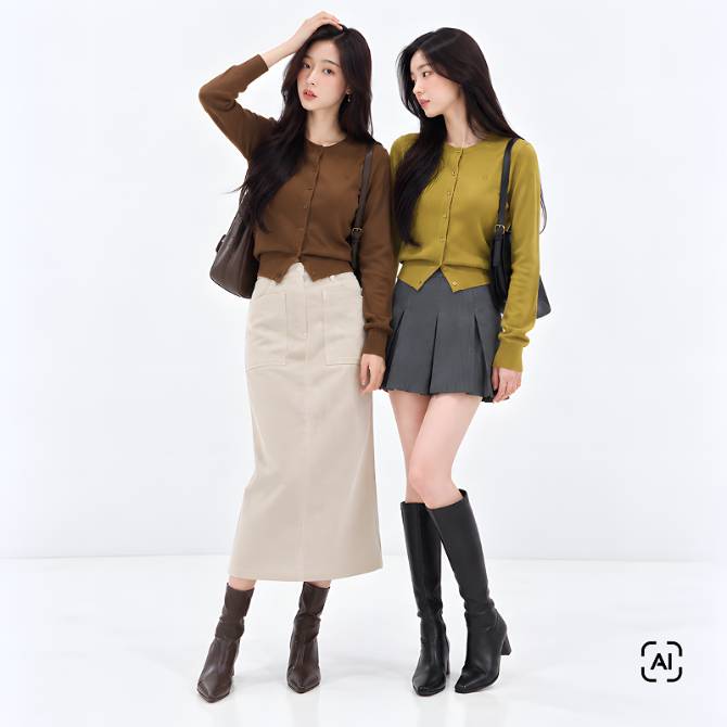 앰블럼 라운드넥 울 니트 가디건