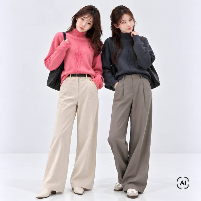 케이블 짜임 하이넥 홀가먼트 니트