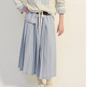COTTON PLEATED MAXI SKIRT CHECK_MINT