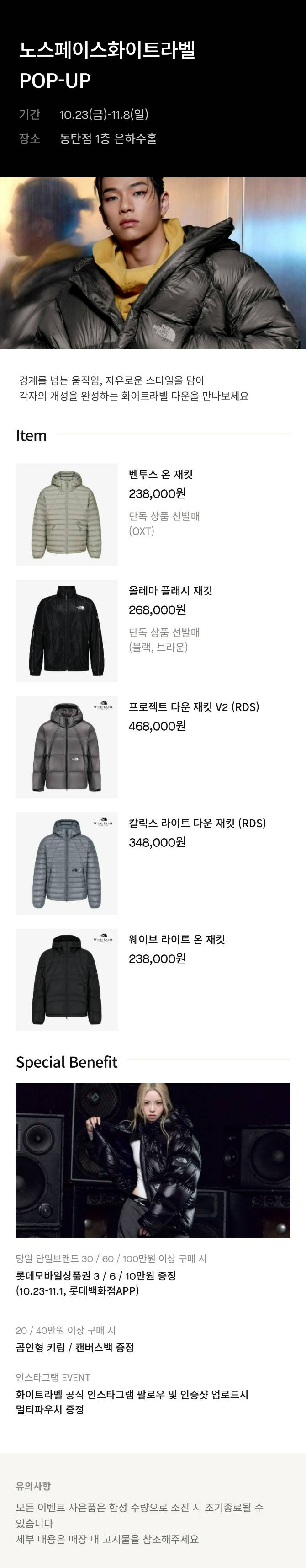 노스페이스화이트라벨 다운 POP-UP 상세 안내 1