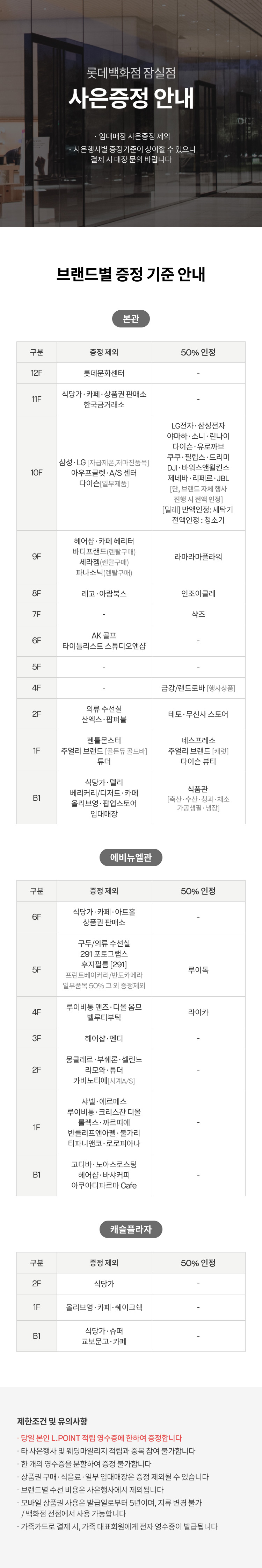 사은행사 증정기준/공통사항 안내