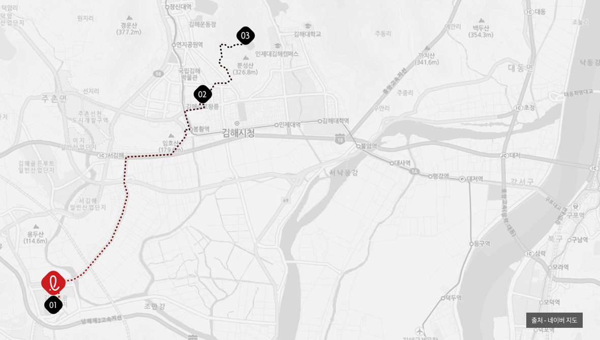 김해 나들이코스 지도, 하단 영역으로 설명 확인 부탁드립니다.